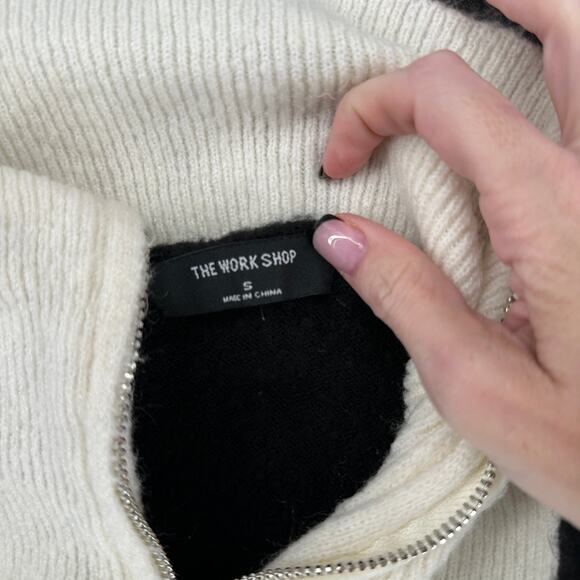 The Workshop Women's Color Block Sweater Funnel Neck Half Zip Small Brown Black - Picture 5 of 6